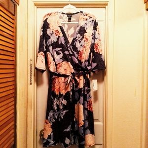 NWT Glitter Floral Faux Wrap Dress